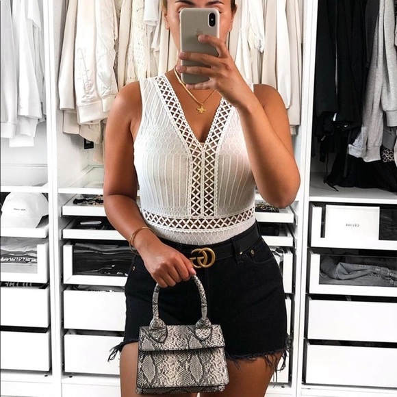 Tops - Crochet Lace Trim Mesh Back Sleeveless Bodysuit 4 NWT